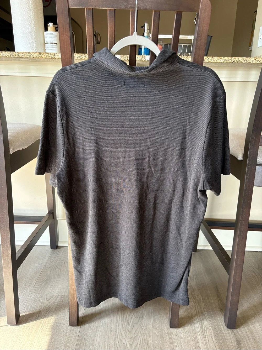 Banana Republic Men's Striped Charcoal Polo Shirt